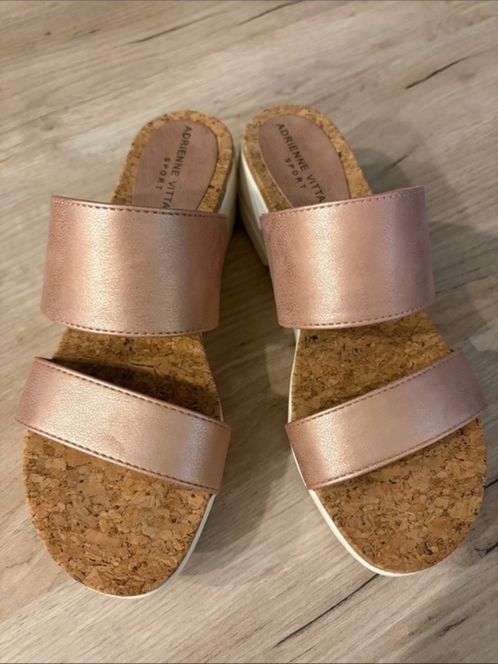 ADRIENNE VITTADINI SPORT ROSE GOLD CORK SLIDE SANDALS WOMENS SIZE 8M